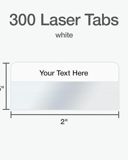 Redi-Tag Laser Printable Tabs, Permanent Index Tabs, Customizable Adhesive Labels, White, 2" x 0.875", 300 Per Pack (B39170)