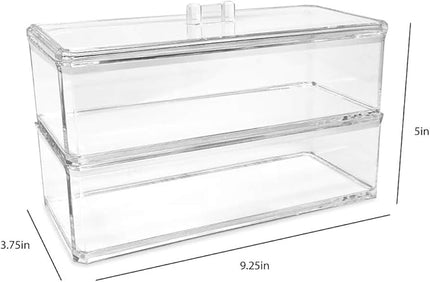 Isaac Jacobs Clear Acrylic Rectangular Stackable (2-Pack) Storage Organizer with Lid, Drawer Tray, Multi-Functional Tray, Bathroom, Kitchen, Home, Office, Desk, Drawers