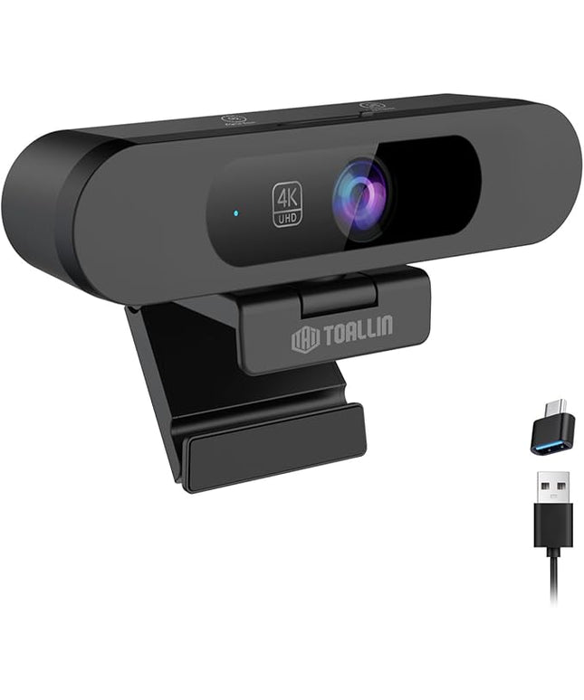 TOALLIN 4K Webcam with WDR, AI Framing & Tracking, Picture-in-Picture, Built-in Dual Mics, 5X Adjustable Digital Zoom, Image Mirroring, 92° FOV Webcam for Conferencing, Streaming, Video Calls