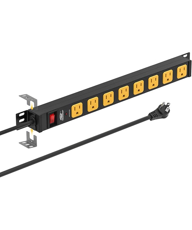 Mountable Long Power Strip, 2100 Joules Heavy Duty Surge Protector Power Strip, Slim Metal Power Bar with 6ft 14AWG Cord, 8-Outlet, ETL Listed, for Wall Mount, Under Desk, Garage, Workshop, and Office