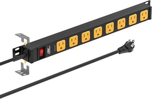 Mountable Long Power Strip, 2100 Joules Heavy Duty Surge Protector Power Strip, Slim Metal Power Bar with 6ft 14AWG Cord, 8-Outlet, ETL Listed, for Wall Mount, Under Desk, Garage, Workshop, and Office