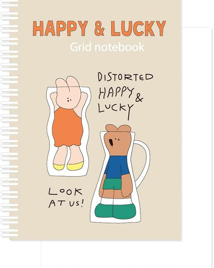 Monolike Happy and Lucky A5 Grid Spiral Notebook, Distorted - Hardcover 5.83 x 8.27inch 128 Page,120GSM Thick paper