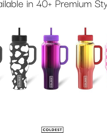 Coldest Tumbler with Handle and Straw, 100% Leak Proof Insulated Tumbler with Lid and Straw (3 Lids), Stainless Steel Tumblers for Women & Men, Cup Holder Friendly, 46 oz (Glowie Leopard)