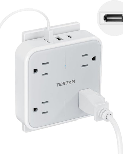 Multi Plug Outlet Extender, TESSAN Surge Protector Splitter with 3 USB (1 USB C Port) Wall Charger, Multiple Expander for Travel, Home, College Dorm Room