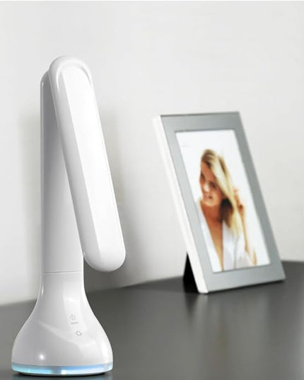 IHAO 7-Color Gradient Ambient Desk Lamp with LED Display Eye-Caring LED Table Lamp with Calendar, Temperature Display, Multi-Angle Adjustable Modern Office Lamp for Home & Office T19A White