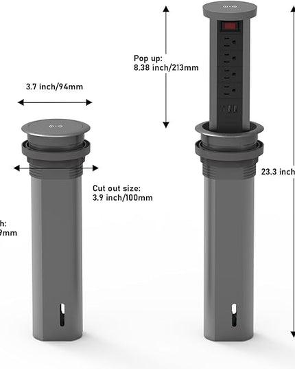Pop up Outlet for countertop 4.72in Desk Grommet Power Station PD20W USB C 4 Outlets 3 USB Ports 1 Wireless charger 15A Outlets Fast charging Space Saver Outlet for Kitchen Office 6ft Cord