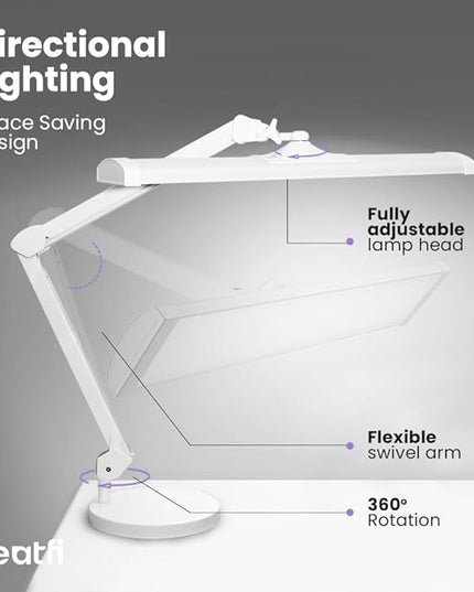 Neatfi Ultra 3,500 Lumen LED Desk Lamp, Color Correlated Temperature, 3 Light Modes, Dimmable, 45W, 26 Inch Wide Metal Shade, 540 SMD LEDs (CCT with Base, White)