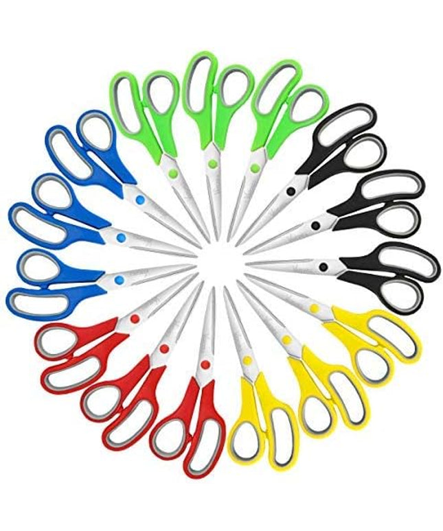 Scissors, VERONES 8 Inch Soft Comfort-Grip Handles & Stainless Steel Sharp Blades Perfect for Cutting Paper, Fabric Photos, & More, 15-Pack