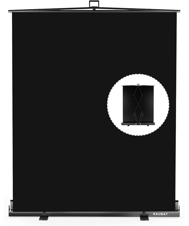 【Easy Set Up】 RAUBAY 59.8 x 82.7in Collapsible Black Backdrop Screen Portable Retractable Panel Photo Background with Stand for Video Conference, Photographic Studio, Streaming
