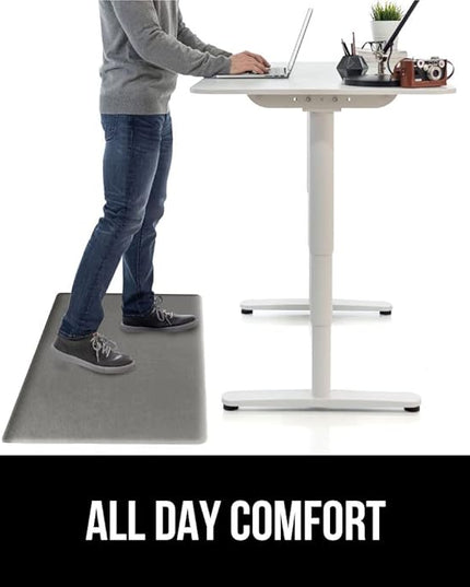 GORILLA GRIP 2 Pack Comfortable Cushioned Kitchen Mats for Floor, 17x24 + 17x48, Waterproof and Stain Resistant, 1/2 Inch Thick Soft Ergonomic Standing Desk Anti Fatigue Mat, Foam Supports Feet, Gray