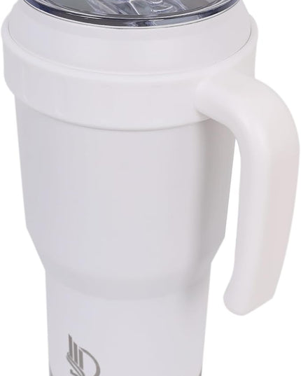 40 Oz Tumbler with Handle & Straw Lid, Insulated Stainless Steel Vacuum Flask, Double Wall Thermal Car Cup for Hot & Cold Drinks, Leak Proof, BPA Free (Off White)