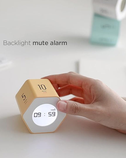 Mooas Multi-Hexagon Clock Cube, Digital Clock, Pomodoro Timer with Backlight 12/24H Count up & Countdown, Flip Timer, Various Time Presets - Ideal for Classroom, Gym, Office (Yellow)
