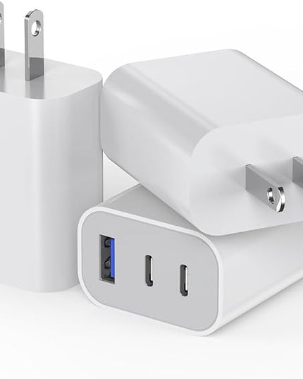 [3Pack] iPhone 17 16 15 Fast Charger Block 35W 3-Port Fast USB C Charger Block Multiport Double Port PD+QC Wall Plug Compatible with iPhone 17/17 Pro/16 ProMax/16 Plus/iPhone 15/15Pro/15 ProMax/14/13