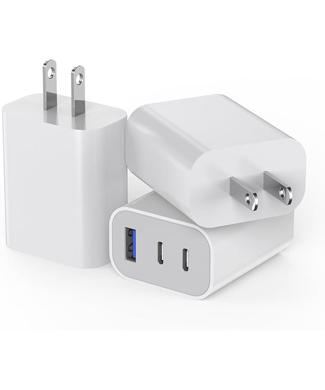 [3Pack] iPhone 17 16 15 Fast Charger Block 35W 3-Port Fast USB C Charger Block Multiport Double Port PD+QC Wall Plug Compatible with iPhone 17/17 Pro/16 ProMax/16 Plus/iPhone 15/15Pro/15 ProMax/14/13