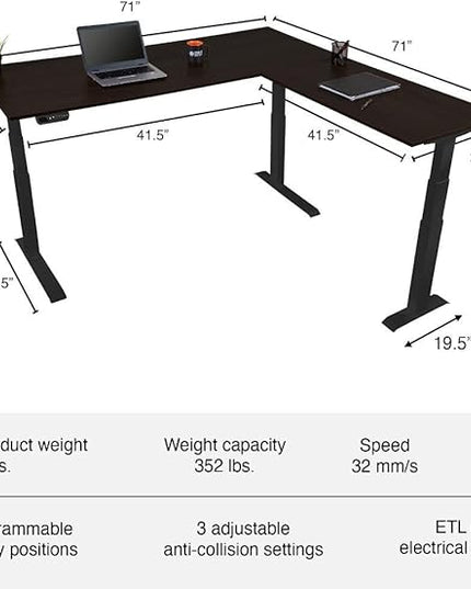 Stand Up Desk Store Triple Motor Electric L-Shaped Corner Standing Desk with EZ Assemble Frame (Black Frame/Black Top, 71" W x 71" D)