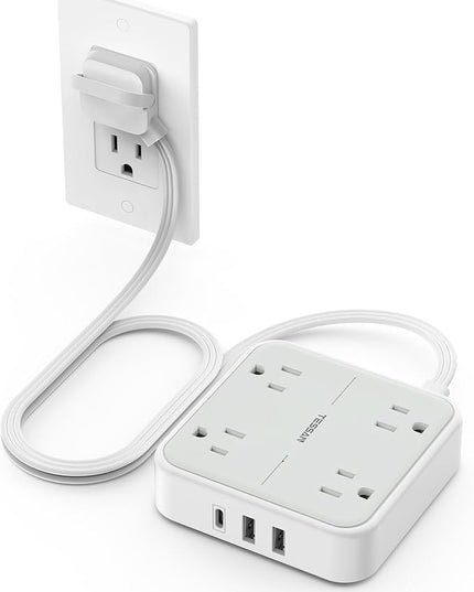 TESSAN Surge Protector Power Strip, 3 Ft Ring Pull Extension Cord with Multiple Outlets, 3 USB (1 USB C) 4 Outlets, 900J Surge Protection, Desktop Charging Station for Home, Office, Dorm Room