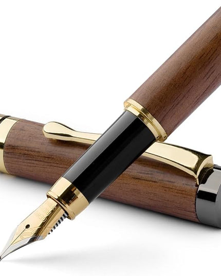 Wordsworth & Black Fountain Pen Set, Luxury Bamboo Wood - Medium Nib, Gift Case; Includes 6 Ink Cartridges, Ink Refill Converter -Journaling, Calligraphy, Drawing, Smooth Writing [Brown Wood]