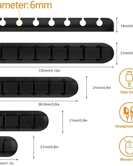 Cord Holder Cable Organizer Clips – Self Adhesive Cord Organizer for Desk, Car, Nightstands, Office, Black Silicone Cord Keeper Cable Clips Wire Holders for Phone Charger Cords (7-5-3-1-1 Slots)