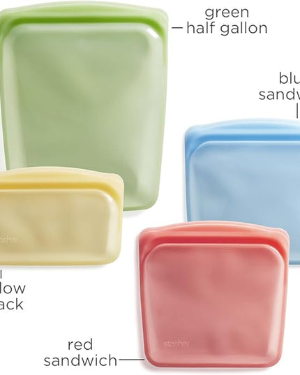 Stasher Premium Silicone Reusable Food Storage Bags, 4-Pack, Multi, Multi-Use Food Storage Bags, Lunch Bag, Travel Containers, BPA Free, Leak-free, Dishwasher-Safe, Eco-friendly