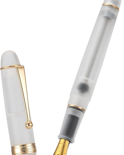 Asvine V126 Vacuum Filling Fountain Pen, Frosted Clear Acrylic Stub Nib 1.1mm Calligraphy Art Drawing Clear Demonstrator Acrylic with Case Set