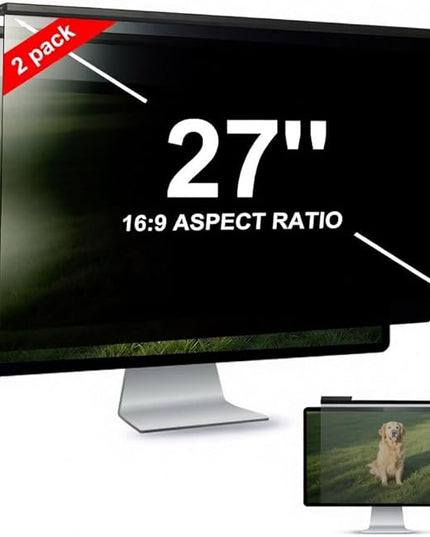 [2 PACK] EliWhale 27 Inch Removable Hanging Computer Privacy Screen for 16:9 Widescreen Monitor, Matte Anti-Glare, Bluelight Block, 30° Anti-Spy, Eye Health Monitor Privacy Shield for LG HP AOC Acer,613*370mm(24.1 * 14.5 inch)