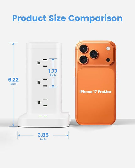 Power Strip Tower with Surge Protector 1800J, Fast Charging Tower PD20W USB-C Ports with 12 AC Outlets, 6ft Extension Cord for Home Office Dorm Room, White