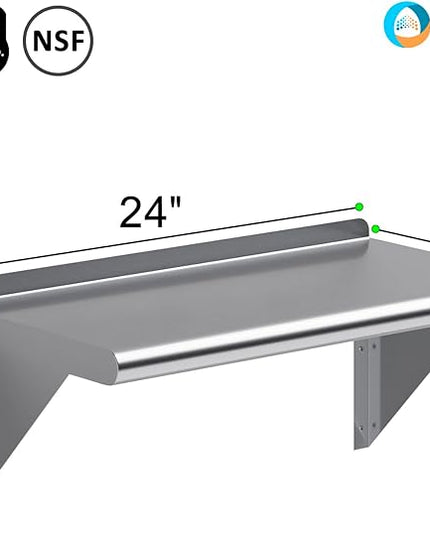 AmGood 24" Long X 12" Deep Stainless Steel Wall Shelf | NSF Certified | Appliance & Equipment Metal Shelving | Kitchen, Restaurant, Garage, Laundry, Utility Room