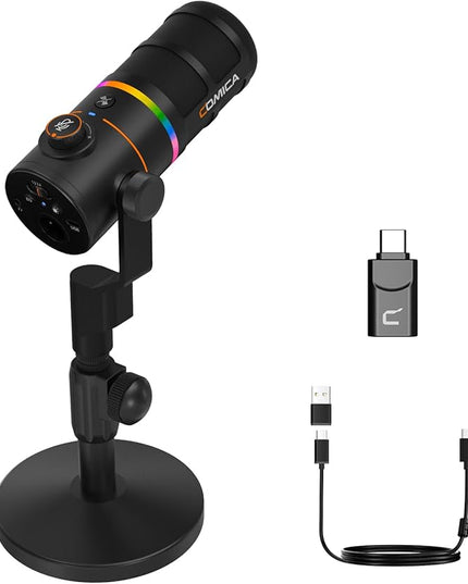 COMICA EJoy D10 Pro XLR/USB-C Gaming Microphone for Podcasting Recording,Wired/Wireless Dynamic Computer Mic for Desktop with RGB,Mute,Noise Reduction,Gain,for PC,PS4,PS5,Live Streaming,Youtube(Black)