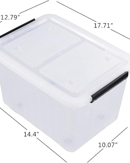 4 Packs 30 L Stackable Plastic Storage Bins with Lids and Wheels, Latching Clear Storage Container Box