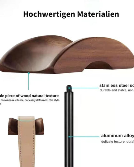 Jcurycke Headset Stand with 6.5cm Wide Walnut Wood Headrest,Headphone Holder Desk Removable with Solid Heavy Base,Headset Holder for Over Ear and Gaming,Headphone Stand Suitable for Table