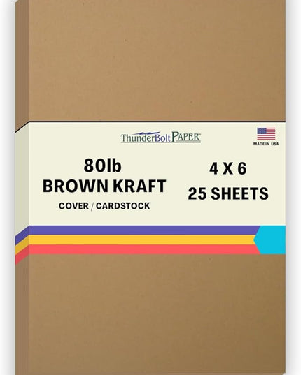 25 Brown Kraft Fiber 80# Cover Paper Sheets - 4" X 6" (4X6 Inches) Photo|Card|Frame Size - Rich Earthy Color with Natural Fibers - 80lb/Pound Cardstock - Smooth Finish