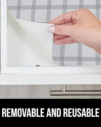 GORILLA GRIP DripGuard Shelf Liner, Non Adhesive Drawer and Kitchen Cabinet Protector, Slip Resistant BPA Free Smooth Surface Plastic Liners for Cabinets, Bathrooms, Closets, 17.5x120 Inch Gray Stripe