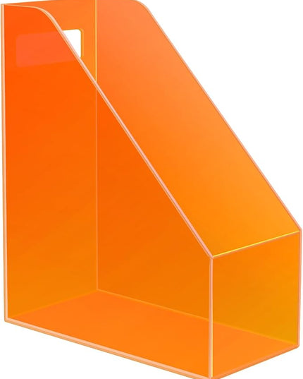 Acrylic Magazine Rack Desk File Holder Organizer for Office Desktop Vertical Magazine Storage Box, 12 x 10 x 5'', Neon Orange