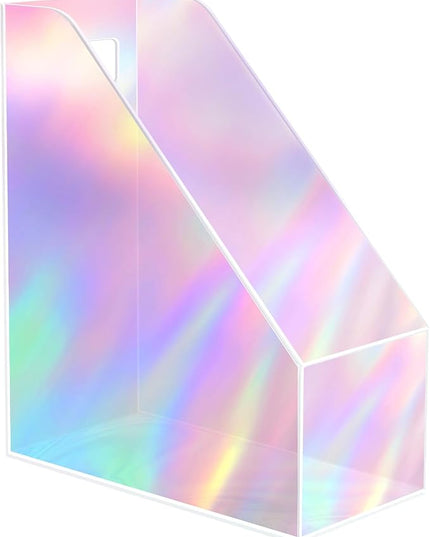 Acrylic Magazine Rack Desk File Holder Organizer for Office Desktop Vertical Magazine Storage Box, 12 x 10 x 5'', Iridescent
