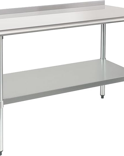 HARDURA Stainless Steel Table Prep & Work Table 24 x 48 Inches NSF Heavy Duty Commercial with Undershelf and Backsplash for Restaurant Kitchen Home and Hotel