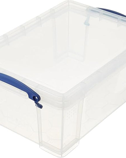 Really Useful Box 9 Liter Plastic Stackable Storage Container with Snap Lid & Built-in Clip Lock Handles for Home or Office Organization, Clear