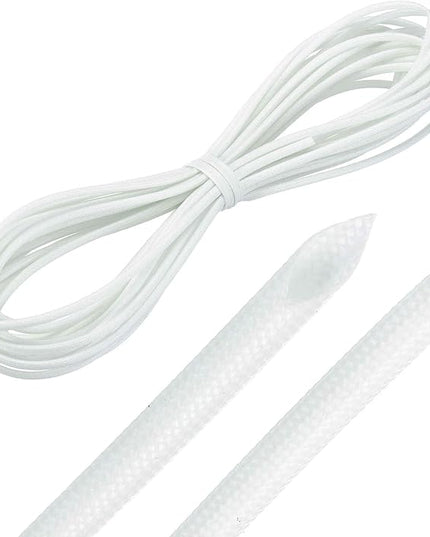 MECCANIXITY 30ft Braided Cable Sleeve, 1/8" ID 200C High Temperature 1500V Fiberglass Wire Insulation Cord Protector Organizer Wires Management for Motor Engine Fuel Line, White