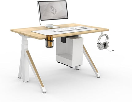 DEZCTOP Revon Elite Electric Standing Desk, 47.2" x 31.5" Large Work Surface, Height Adjustable (25.6"-51.2"), Sturdy Keel Frame, with Magnetic Modular System, Anti-Collision, Oak for Home Office