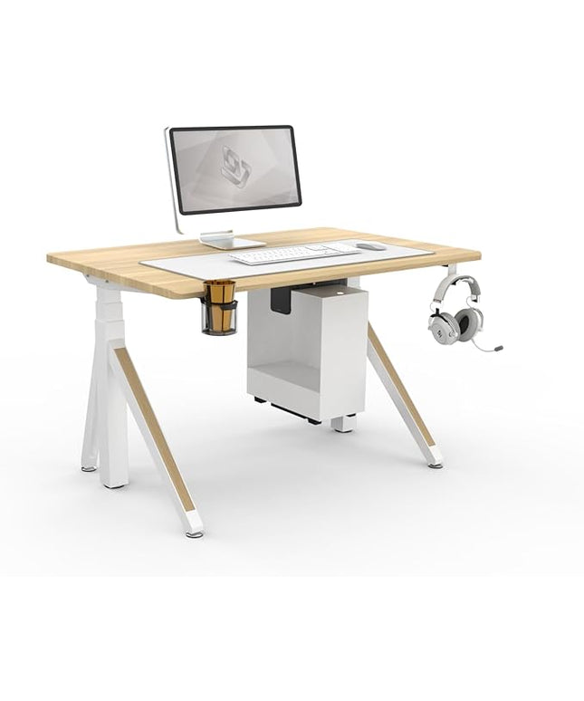 DEZCTOP Revon Elite Electric Standing Desk, 47.2" x 31.5" Large Work Surface, Height Adjustable (25.6"-51.2"), Sturdy Keel Frame, with Magnetic Modular System, Anti-Collision, Oak for Home Office