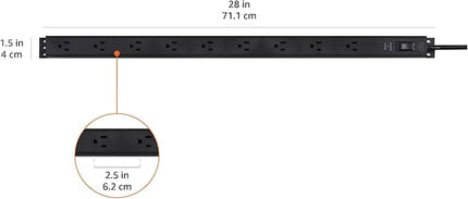 Amazon Basics Surge Protector Power Strip, 9-Outlet, Heavy Duty, Metal, 600 Joules, 6ft Extension Cord, Mountable, Wide Spaced, Black