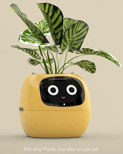 Intelligent flower pot, electronic bud, maintenance plant assistant, fun interactive flower pot, indoor green planting monitoring, LCD screen display, cell phone APP connection (Yellow)