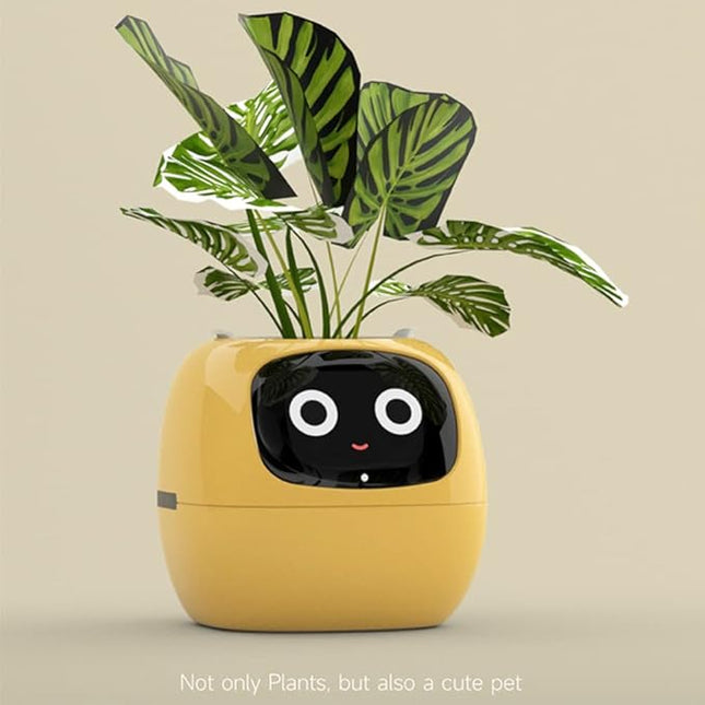 Intelligent flower pot, electronic bud, maintenance plant assistant, fun interactive flower pot, indoor green planting monitoring, LCD screen display, cell phone APP connection (Yellow)