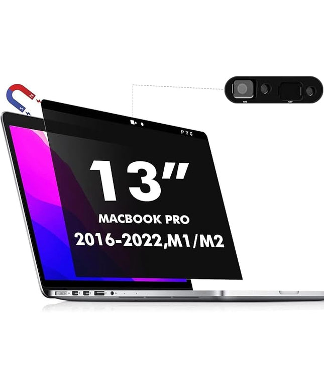 PYS Privacy Screen for MacBook Pro 13.3 Inch Laptop (2016-2022 M1/M2) – Magnetic Anti-Spy Security Filter with Webcam Cover Slider, Easy On/Off & Touch Bar Compatibility for MacBook Pro 13 inch Laptops