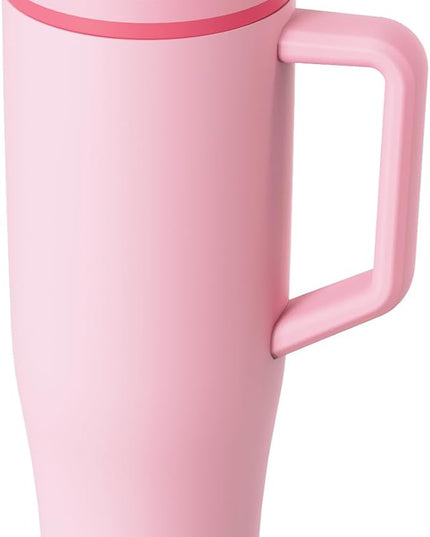 KISSKIND 40 oz Tumbler with Handle and Straw | Lumi Spin Hidden Straw 100% Leakproof Insulated Tumbler | Stainless Steel Water Bottle for Mom, Nurse, Teacher | Pink