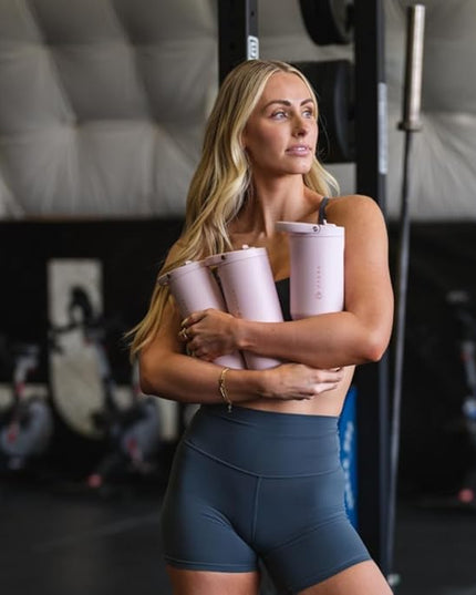 HydroJug Sport - Stainless Steel Tumbler with Straw, Vacuum Insulated, 40oz Leakproof Water Bottle, Ergonomic Design, Reusable, Dishwasher Safe, Rubber Base, Durable for Gym or Outdoors, Pink Sand