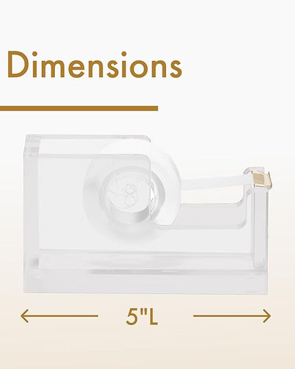 OfficeGoods Acrylic Tape Dispenser – Modern Desk Organizer for Office Supplies – Heavy Duty Refillable Tape Holder for Home and School Crafting – Stylish Desktop Accessory for Gift Wrapping, Gold