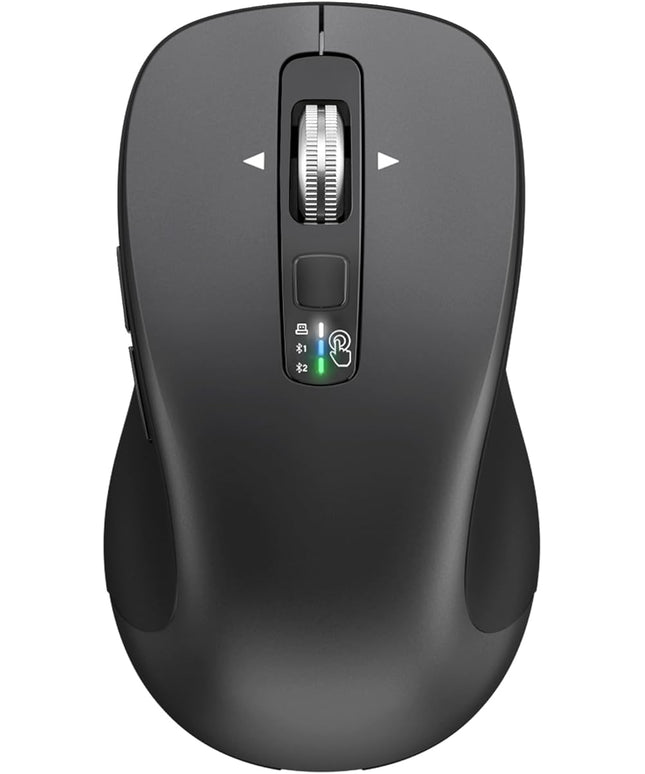 Wireless Bluetooth Mouse (USB + BT1 + BT2), Full Size Mouse, 4-Way Scrolling, Multi-Device Silent for Computer, Laptop, iPad, MacBook (Grey)