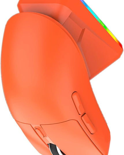 Lightweight Gaming Mouse, RGB Light 3 Mode Connection with 6 Adjustable DPI 800 12000, 7 Customizable Buttons, with Magnetic Charging Base (Orange)