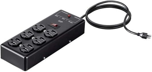 Monoprice Metal Surge Protector Heavy Duty Power Box - 6 Outlet - Black with 6 Feet Cord/Cable, 540 Joules, UL Certfied