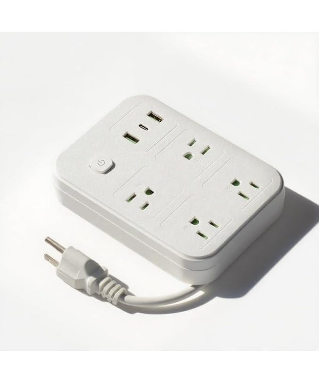 6Ft Extension Cord with Multiple Outlets, Surge Protector Power Strip 4 AC Outlet s & 3 USB Ports Dual Voltage Multi Plug Outlet Extender for Home, Office, Dorm Room Essentials, White